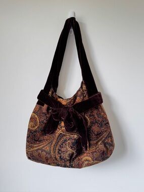 Vintage Paisley Velvet Shoulder Bag | Boho Festival Slouchy Purse